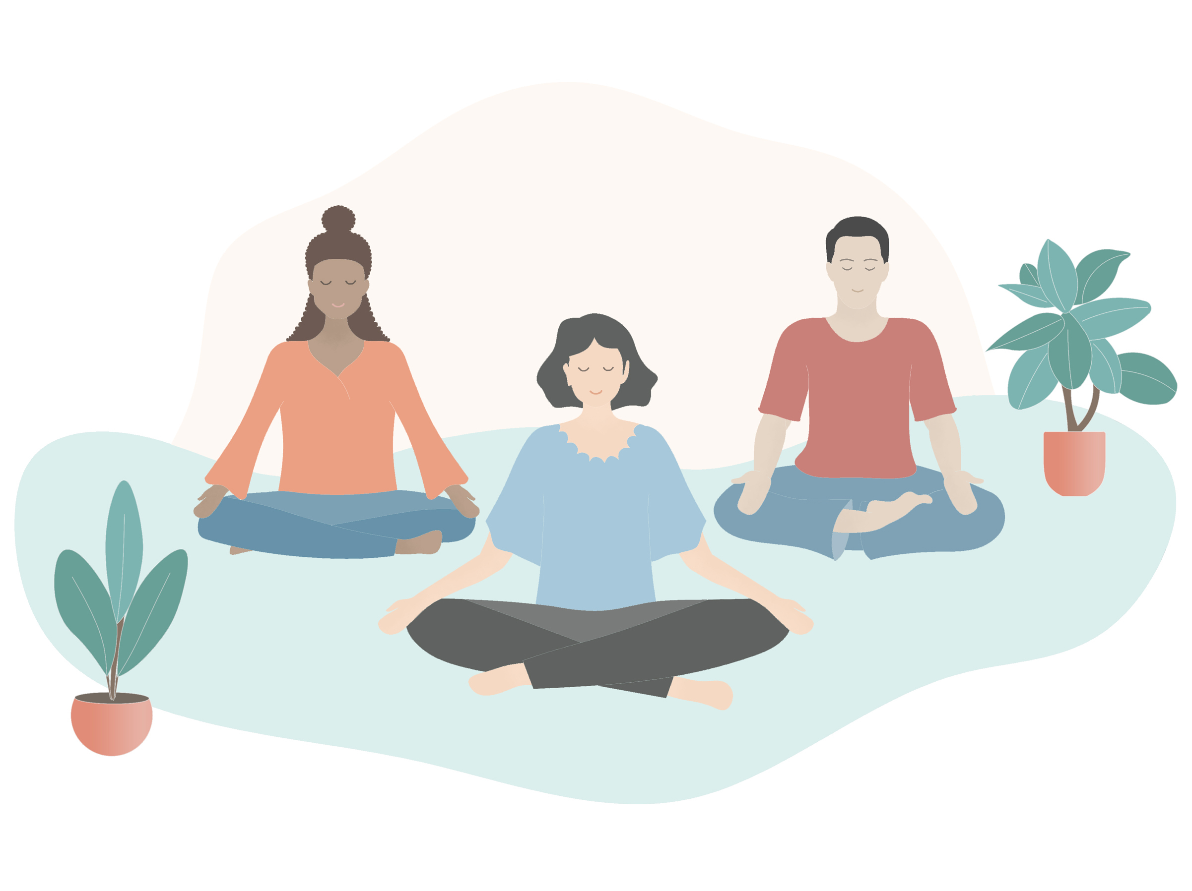 Three people meditating together