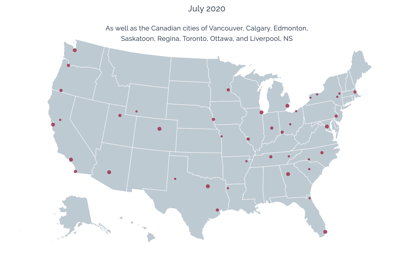 The 2020 project will be visiting roughly 50 cities across Canada and the mainland USA.